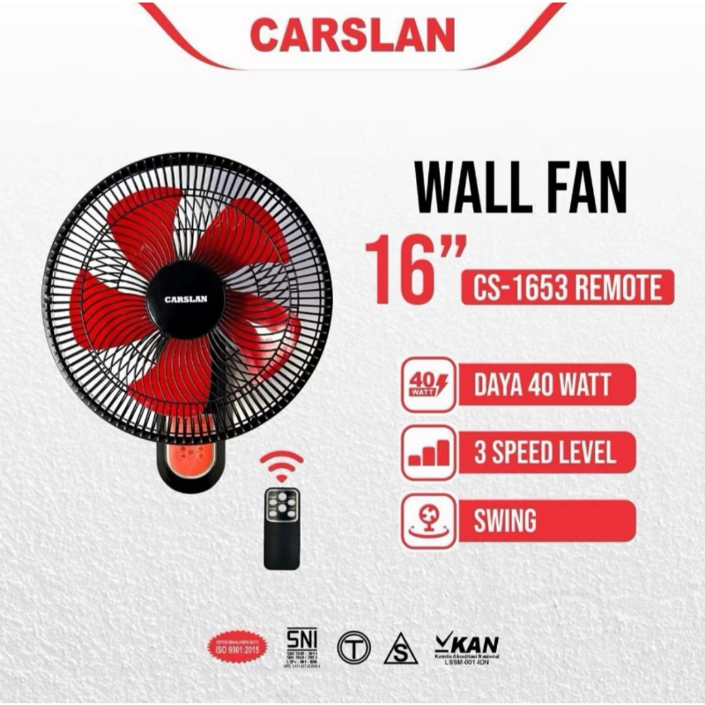 Kipas Carslan Wall Fan 16' 1653 + Remote