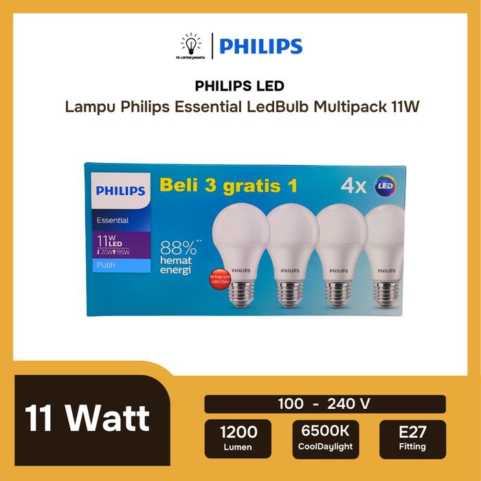 Led Philips Ess 11w Putih Multipack (3+1)