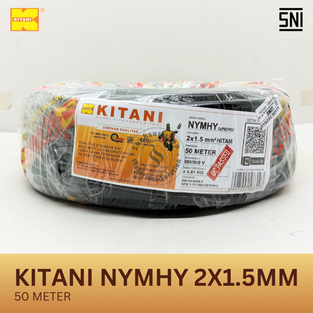 Kabel Kitani NYMHY 2x 1,5 Hitam 50m