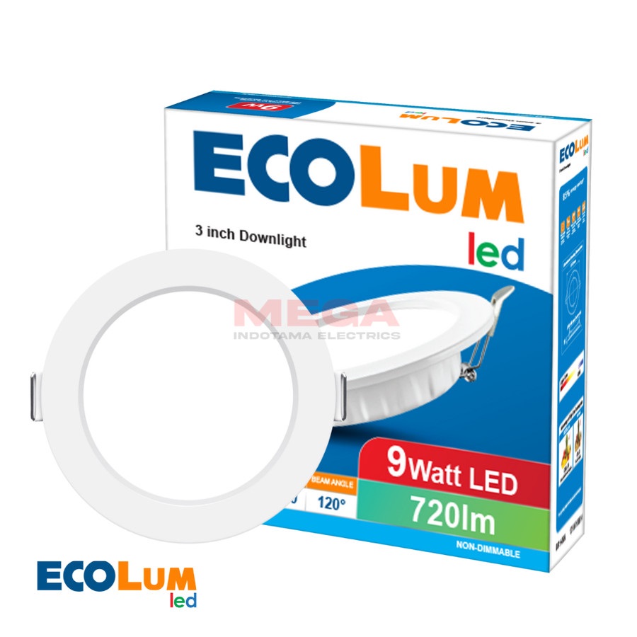 Downlight Ecolum 3' 9w Putih