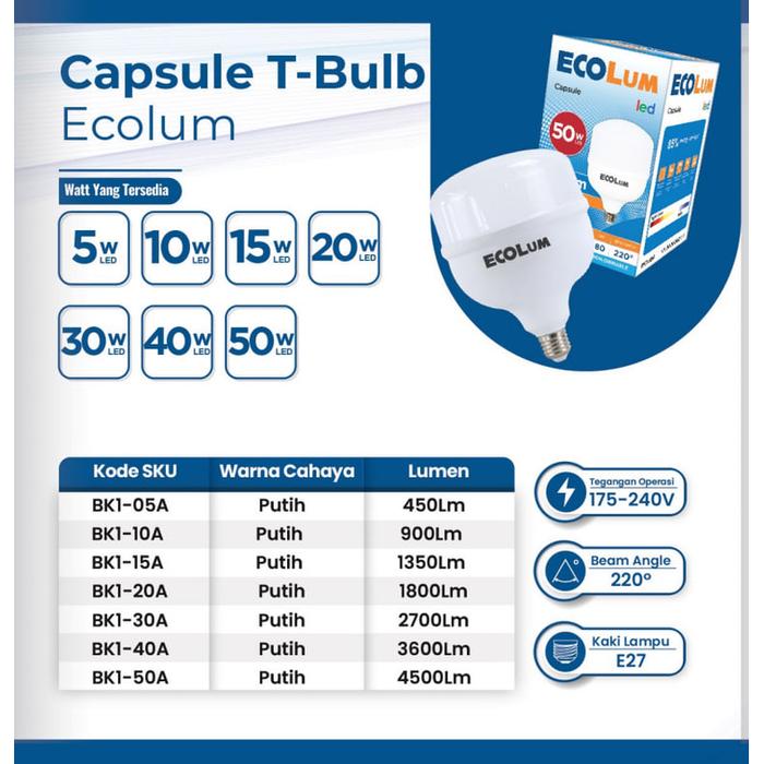 Led Ecolum Kapsul 10w Putih
