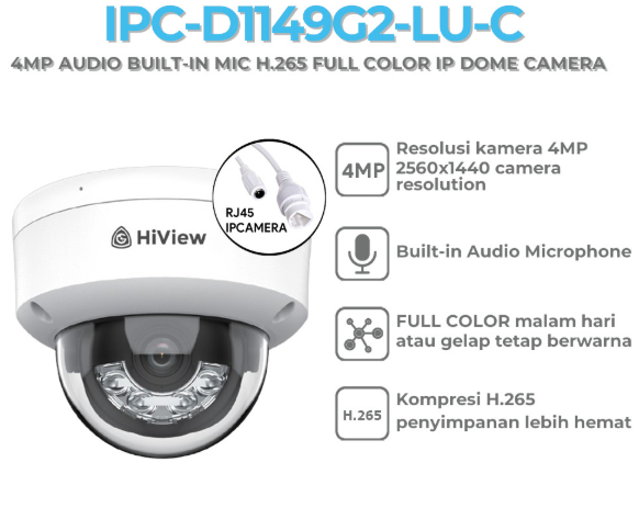 Kamera Hiview Seri-H IPC-D1149G2-LU-C 4MP Indoor + Mic
