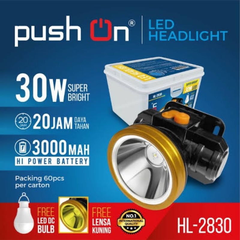 Senter Kepala Push On HL-2830 + Bohlam Led