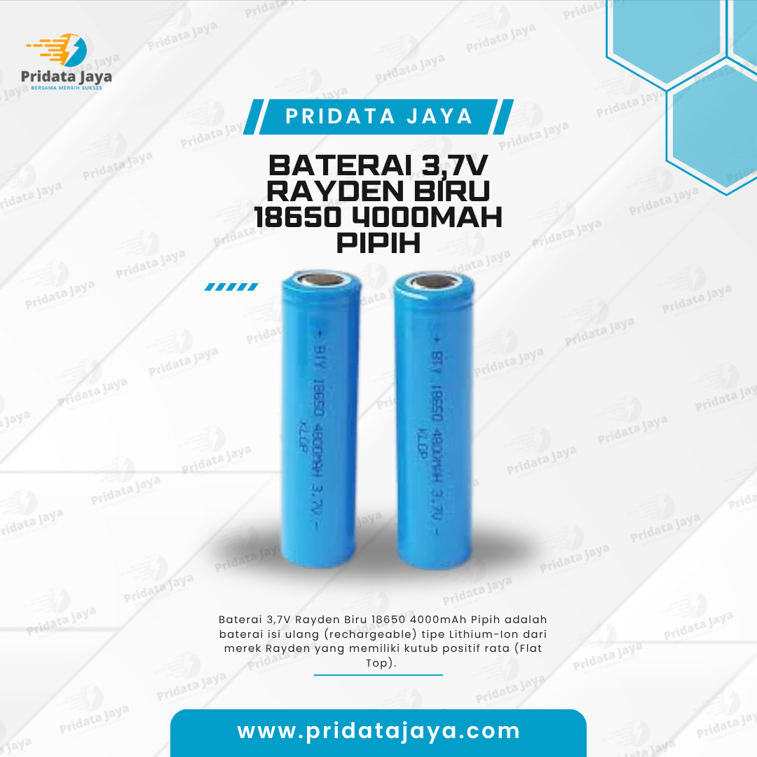 Baterai 3,7v Rayden Biru 18650 4000mAh Pipih